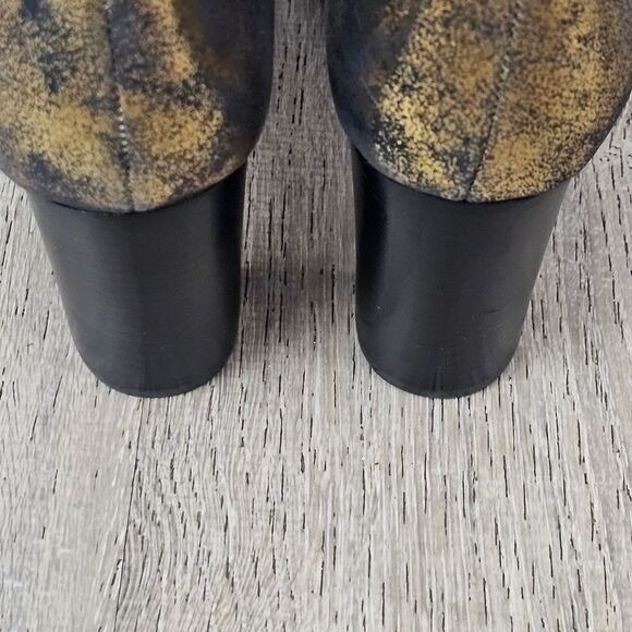 Lauren Ralph Lauren Gold Distressed Metallic Chelsea Block Heel Ankle Boots - Picture 8 of 11